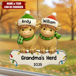 3D Effect Highland Cows Grandma's Herd For Christmas Personalized Acrylic Ornament