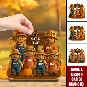 Fall Season Scarecrow Family 3D Effect Personalized 2-Layer Wooden Plaque