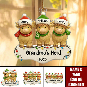 3D Effect Highland Cows Grandma's Herd For Christmas Personalized Acrylic Ornament