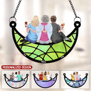 Friends Sitting On The Moon - Personalized Window Hanging Suncatcher Ornament