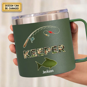 Grandpa's Keepers Fishing Camouflage Personalized Stainless Steel Tumbler With Handle