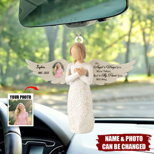 On Angel's Wings You Were Taken, But In My Heart You Will Stay - Personalized Memorial Acrylic Car Ornament