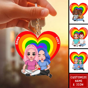 Couple Heart, Pride Month Gift For Couple, For Him, For Her Personalized Acrylic Keychain