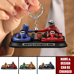 Kart Racing Loving Dad & Kid - Personalized Father Custom Shaped Keychain