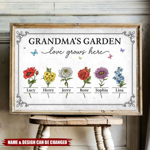 Watered By Hugs & Sunshine - Family Personalized Custom Horizontal Poster - Mother's Day, Gift For Mom, Grandma