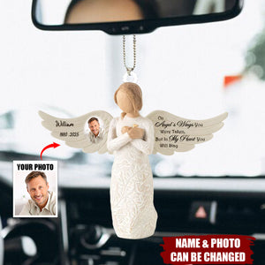 On Angel's Wings You Were Taken, But In My Heart You Will Stay - Personalized Memorial Acrylic Car Ornament