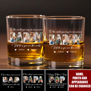 Custom Photo Happy Father's Day Family - Personalized Whiskey Glass