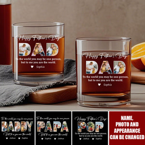Custom Photo Happy Father's Day Family - Personalized Whiskey Glass