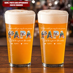 Custom Photo Happy Father's Day Family - Personalized Beer Glass - Gift For Dad