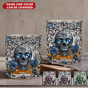 Beautiful Skull And Roses - Personalized Skull Whiskey Glass