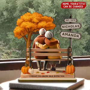 Custom Old Couple Fall Season Park - Personalized Standing Wooden Plaque