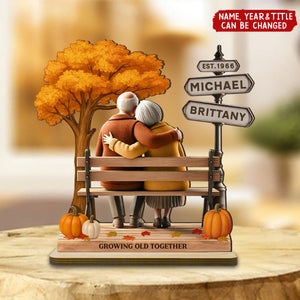 Custom Old Couple Fall Season Park - Personalized Standing Wooden Plaque