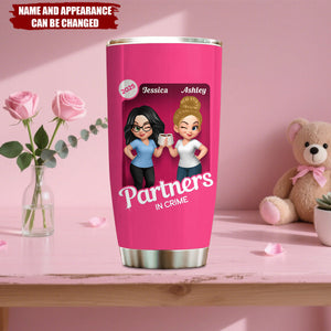 Besties Partner In Crime Pink 3D Effect - Personalized Tumbler