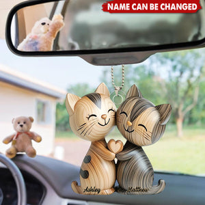 Cute Cat Couple - Personalized Acrylic Ornament, Car Hanger