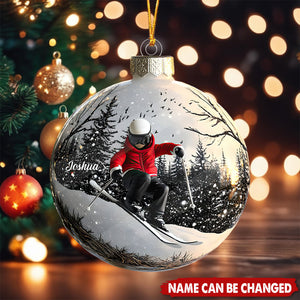 Bright White Snowy Funny Skiing  - Personalized Acrylic Flat Ornament