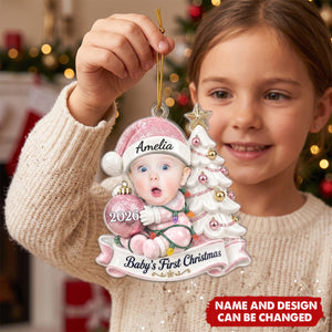 Custom Photo First Christmas Acrylic Ornament - Personalized Christmas Baby Shower, Gender Reveal Gifts