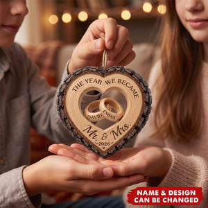 Custom First Christmas Wooden Ornament - Personalized Anniversary Christmas Wedding Gifts For Husband And Wife, Him And Her
