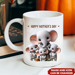 Cute Elephant Mother And Child Or Grandma And Grandchild Personalized Mug- Gift For Mom,Grandma