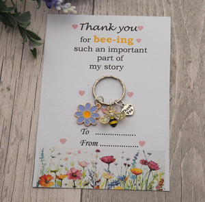 Personalized Bee Keychain - Gift for Teacher, Nursery Teacher With Card