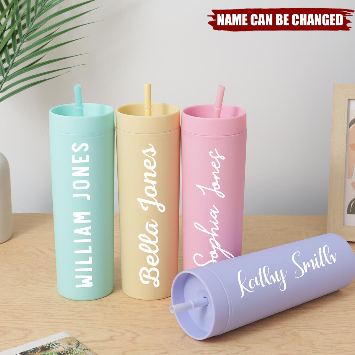 Personalized Frosted Double-Layer Plastic Cup - Multi-Color Slim Travel Cup