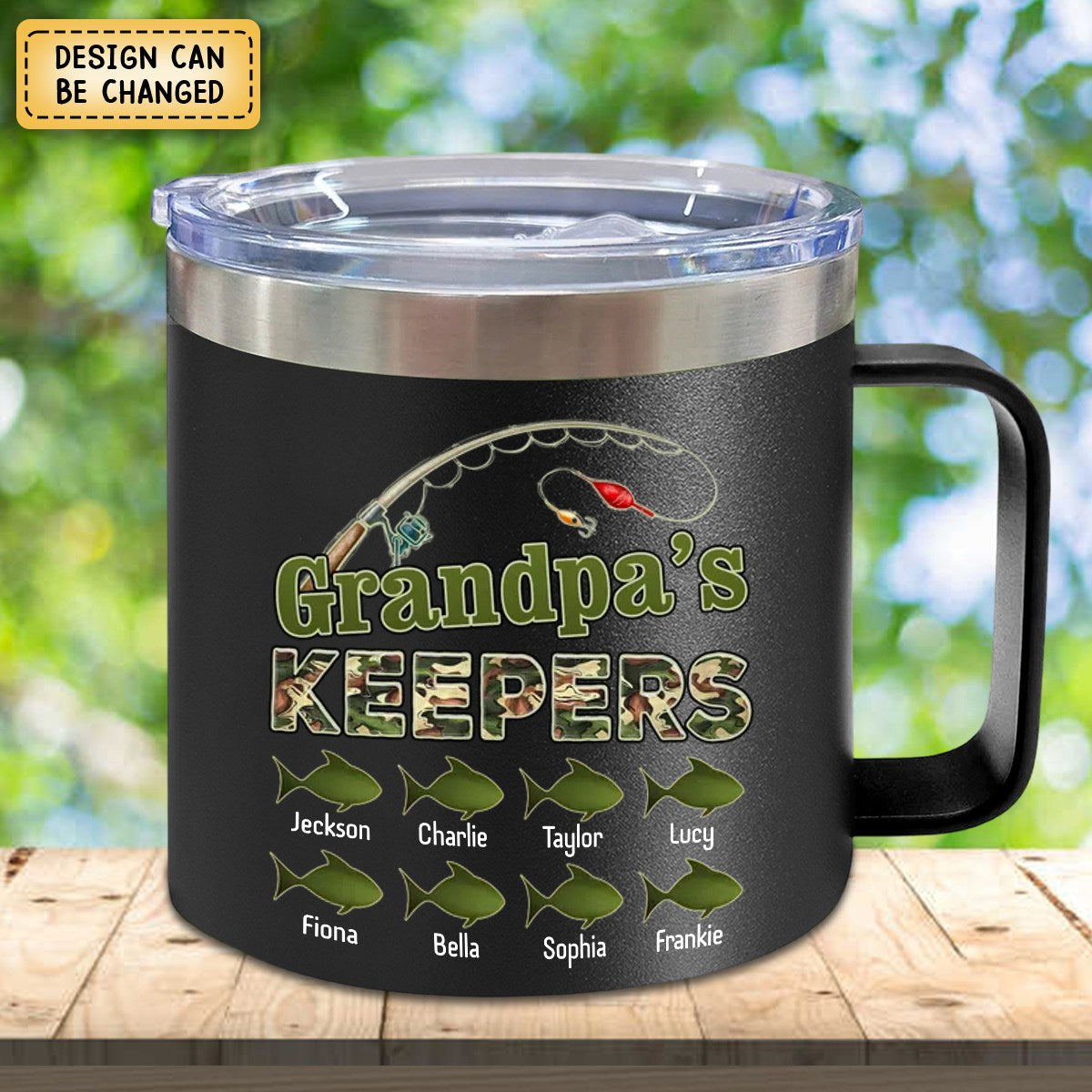 Grandpa's Keepers Fishing Camouflage Personalized Stainless Steel Tumbler With Handle