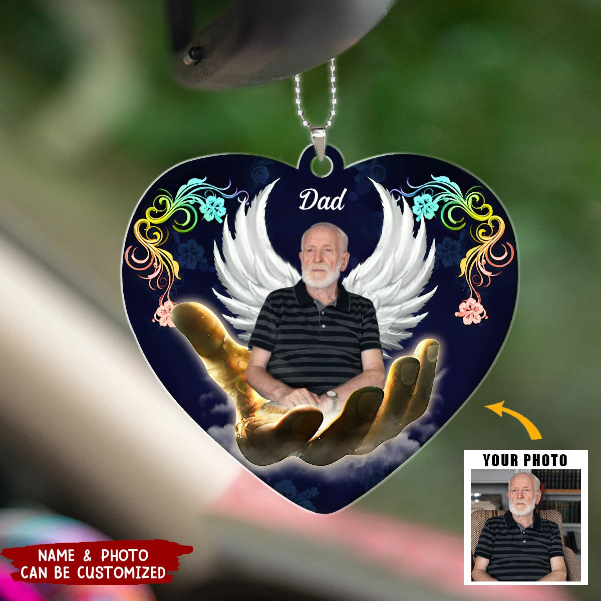 With Wings Cover By Hand Memorial - Personalized Acrylic Ornament
