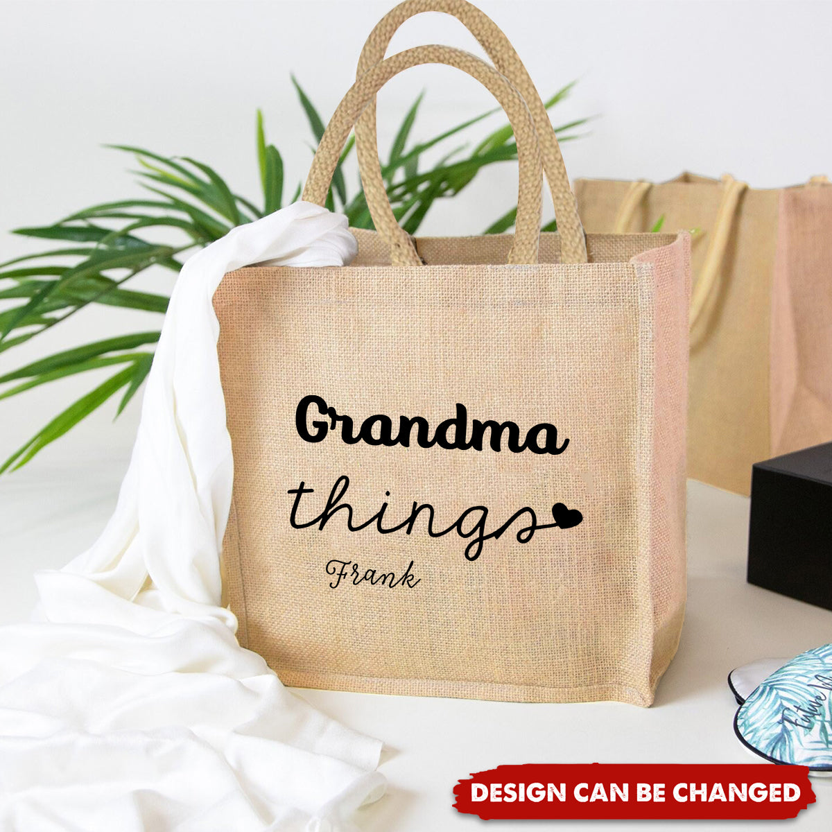 Grandma Things - Personalized Jute Tote Bag, Gift For Mom/Grandma, Mother's Day Gift