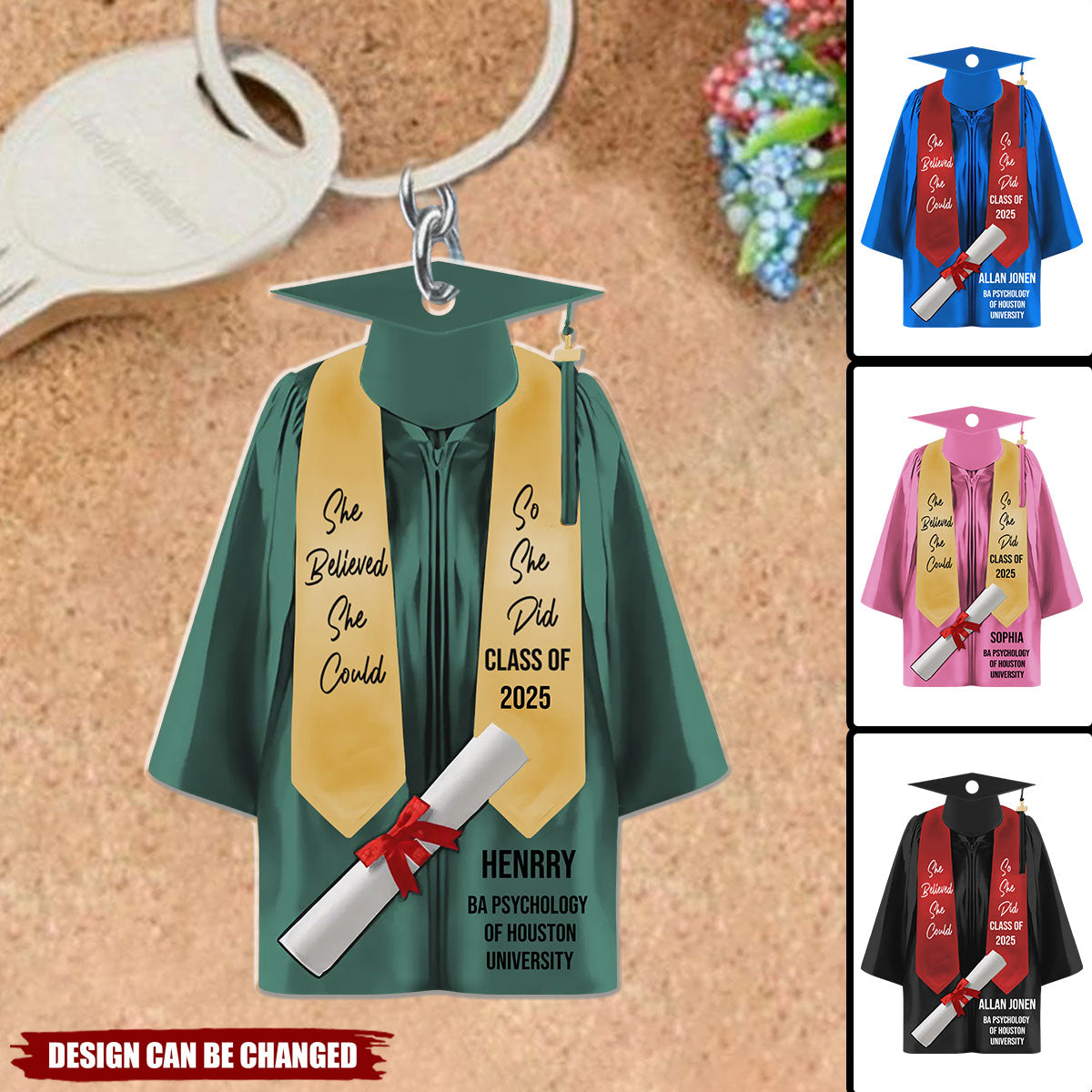 She Believed She Could - Personalized Acrylic Keychain, Funny Graduation Gift, 2025 Senior Gift