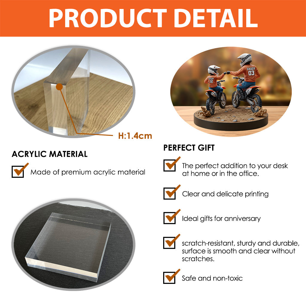 Dirt Bike Dad And Kid - Personalized Custom Shaped Acrylic Plaque, Gift For Dad