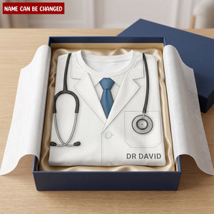 Realistic Doctor Coat And Stethoscope Design, Personalized Custom Unisex All-Over Printed T-Shirt, Gift For Healthcare Workers