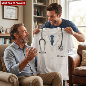 Realistic Doctor Coat And Stethoscope Design, Personalized Custom Unisex All-Over Printed T-Shirt, Gift For Healthcare Workers