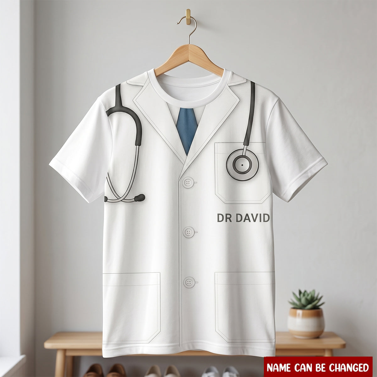 Realistic Doctor Coat And Stethoscope Design, Personalized Custom Unisex All-Over Printed T-Shirt, Gift For Healthcare Workers