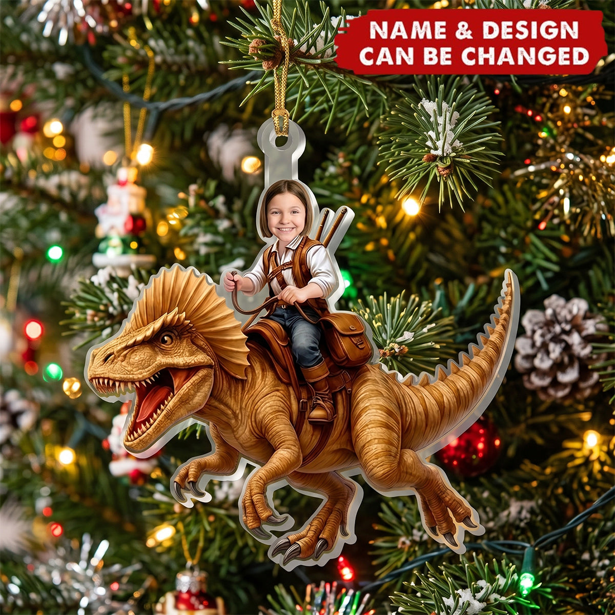 Custom Photo Kid Riding Dinosaur - Personalized  Acrylic Ornament
