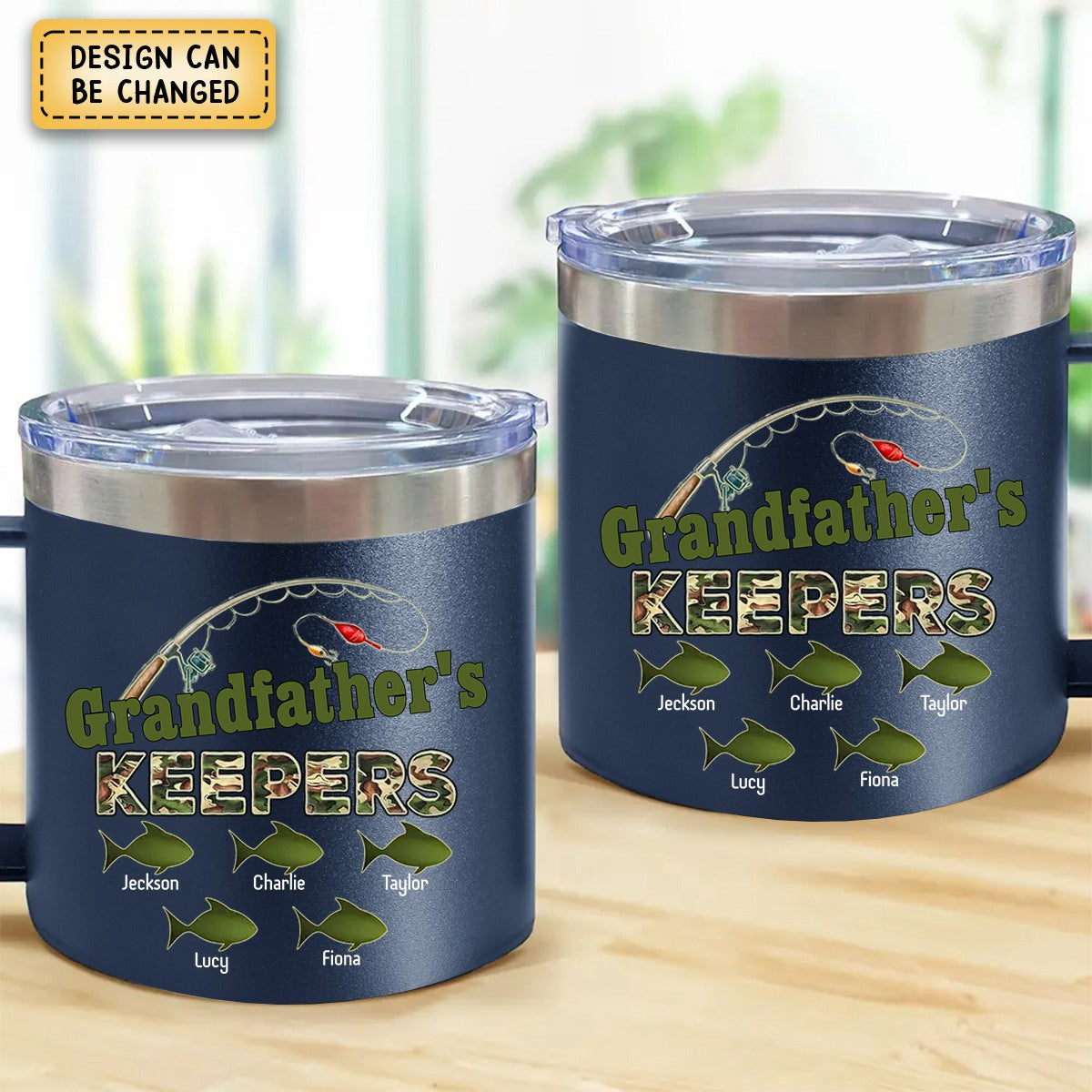 Grandpa's Keepers Fishing Camouflage Personalized Stainless Steel Tumbler With Handle