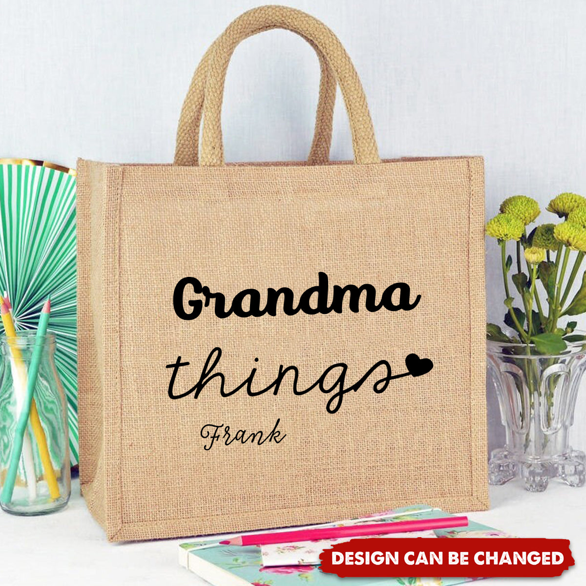 Grandma Things - Personalized Jute Tote Bag, Gift For Mom/Grandma, Mother's Day Gift