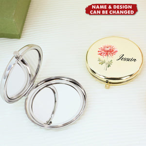 Custom Compact Mirror with Birth Flower, Personalized Name Pocket Mirror