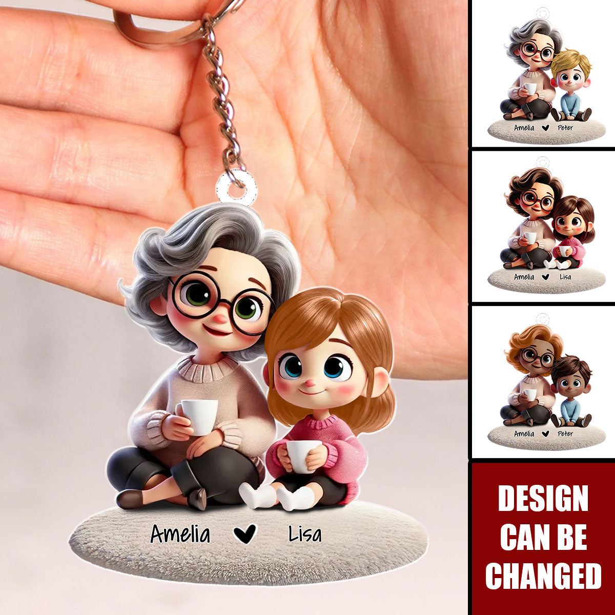 Happy Grandma & Grandkid Sitting Personalized Acrylic Keychain, Perfect 2025 Mother's Day Gift For Mom,  Grandma