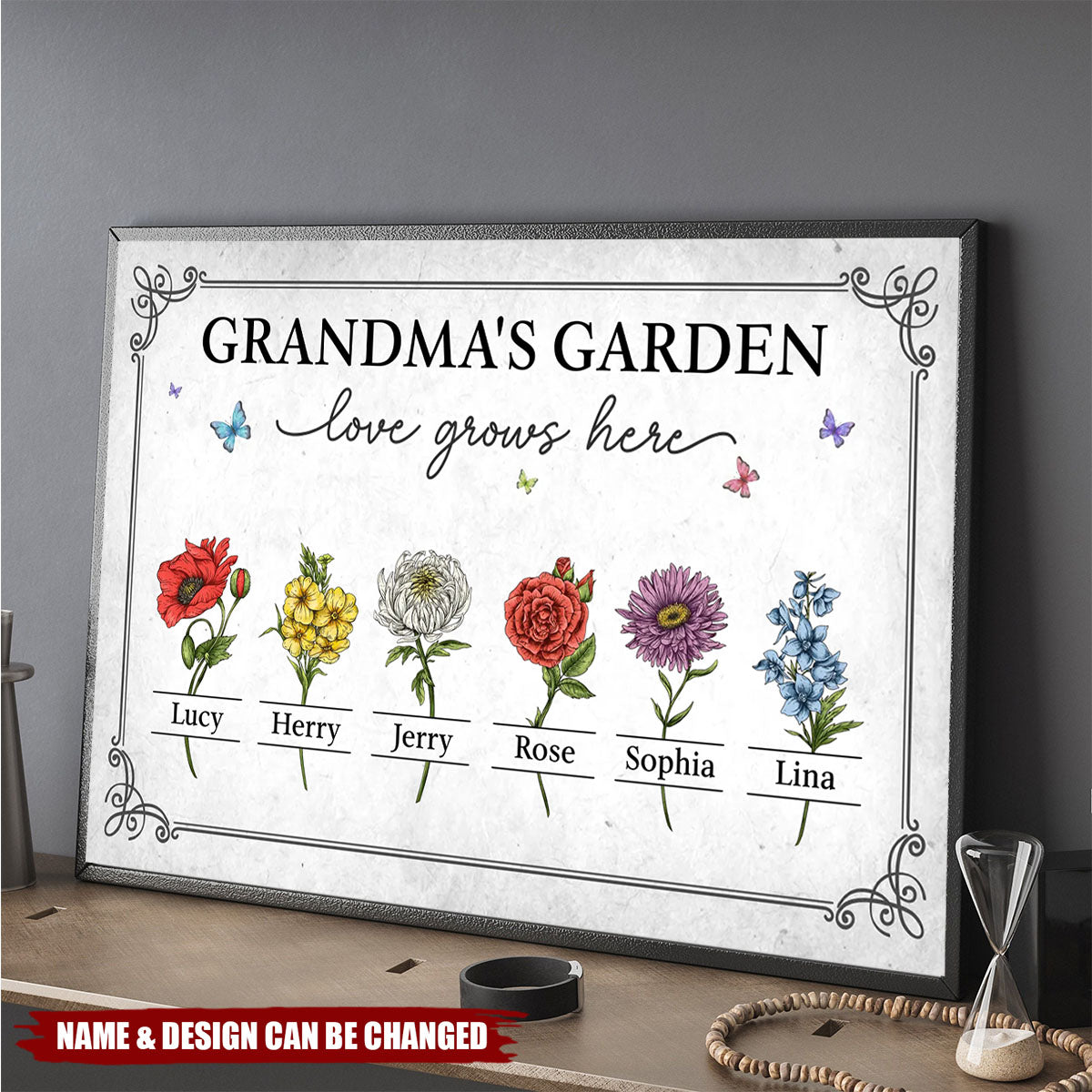 Watered By Hugs & Sunshine - Family Personalized Custom Horizontal Poster - Mother's Day, Gift For Mom, Grandma