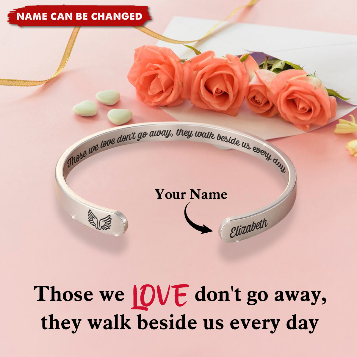 With Me Always - Memorial Personalized Custom Bangle Bracelet  - Sympathy Gift For Family Members