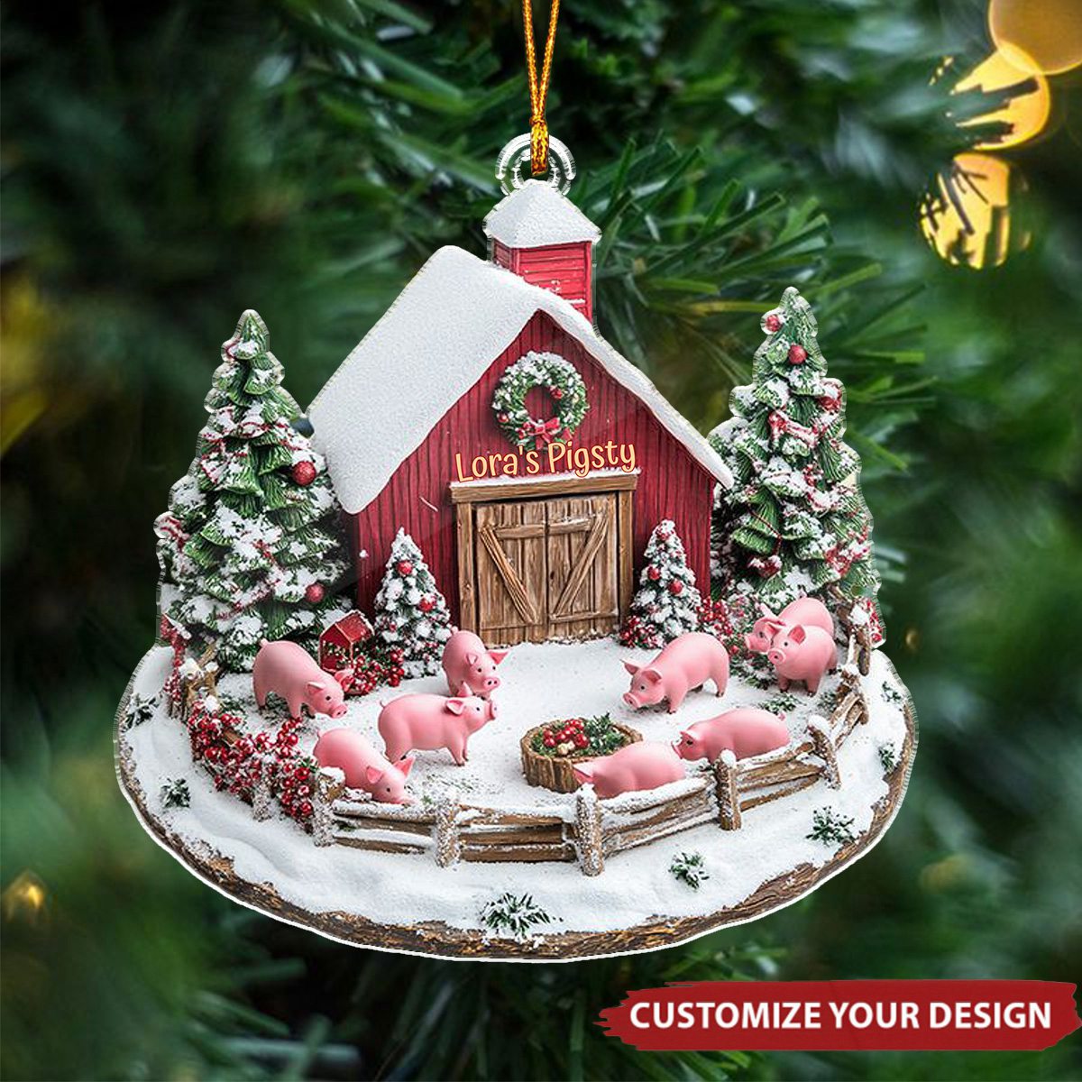 Dreamy Pigsty Personalized Christmas Ornament, Gift For Farmer