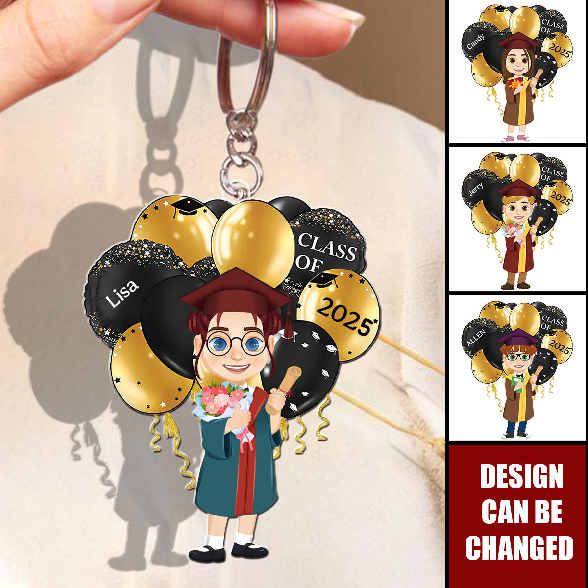 Graduation Celebration Balloons Cute Flat Art - Personalized Acrylic Keychain