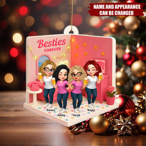 Pink Besties Sisters 3D Effect In House  - Personalized Acrylic Flat Ornament