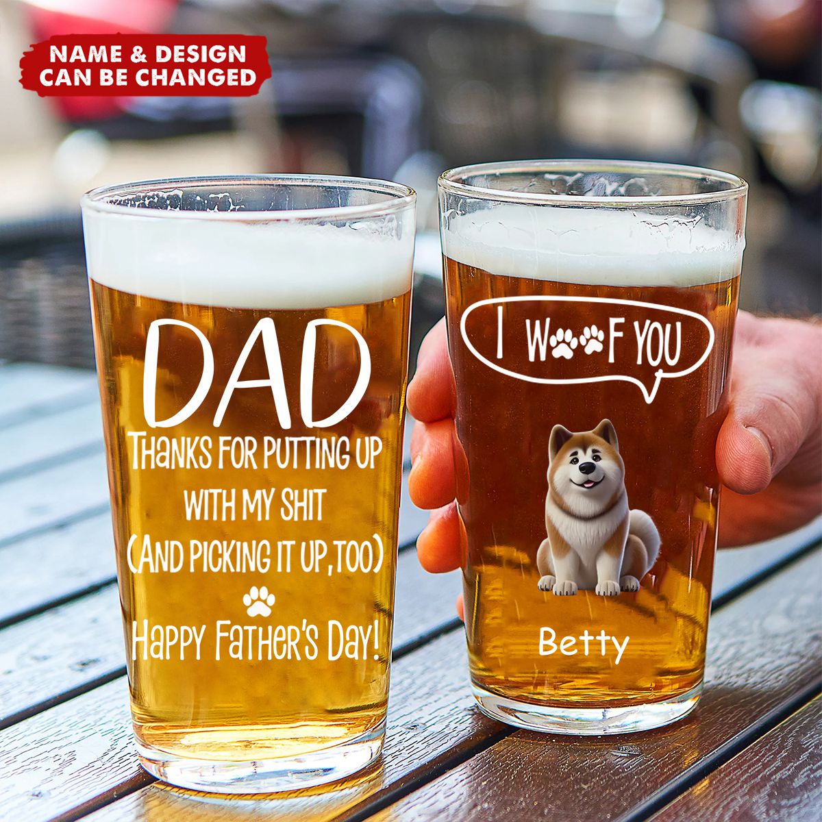 We Woof You, Dad – Personalized Beer Glass – Funny Beer Glass Gift for Pet Dads on Father's Day