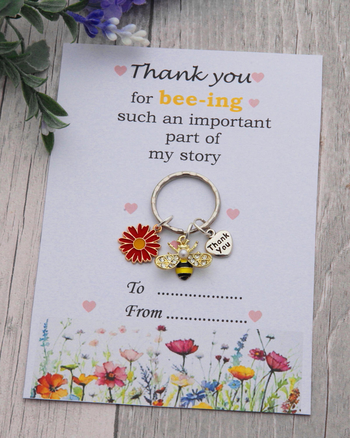 Personalized Bee Keychain - Gift for Teacher, Nursery Teacher With Card