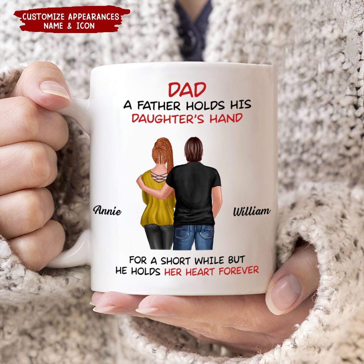 Father Daughter Son Standing Back View Personalized Mug