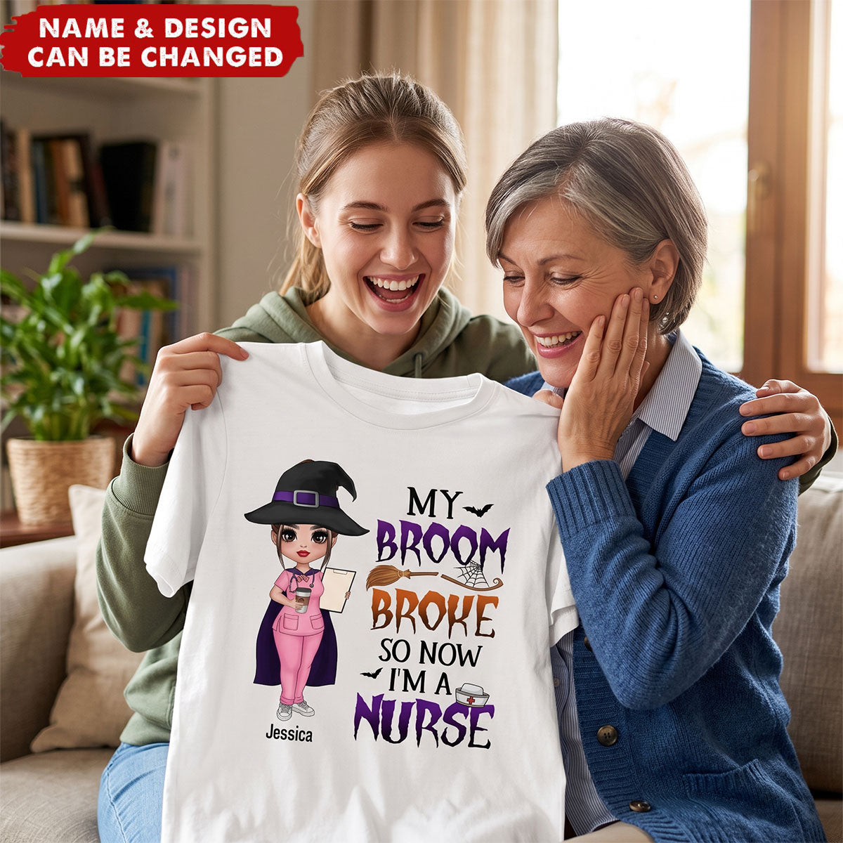 Halloween Doll Nurse My Broom Broke Personalized Shirt