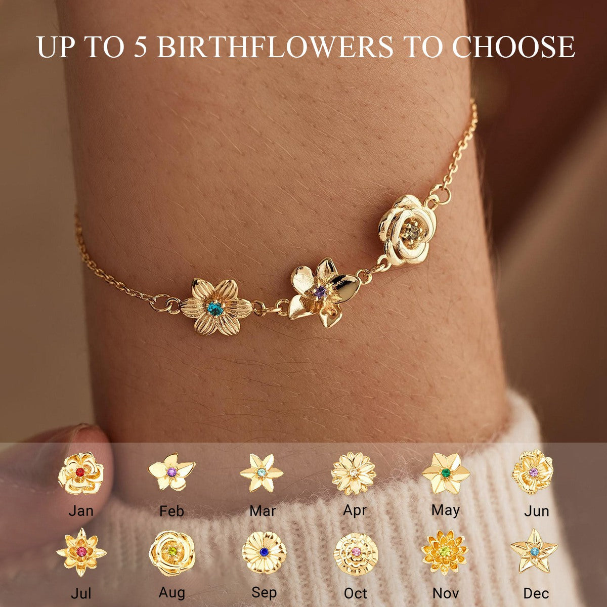 Birth Flower With Birthstone Family Personalized Bracelet