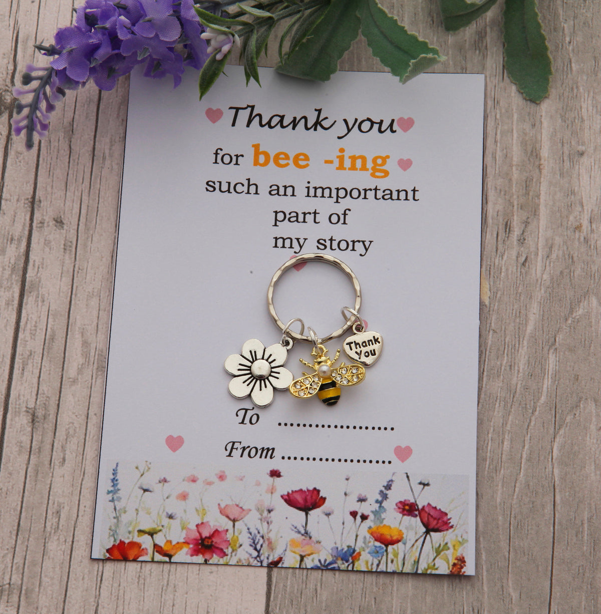 Personalized Bee Keychain - Gift for Teacher, Nursery Teacher With Card