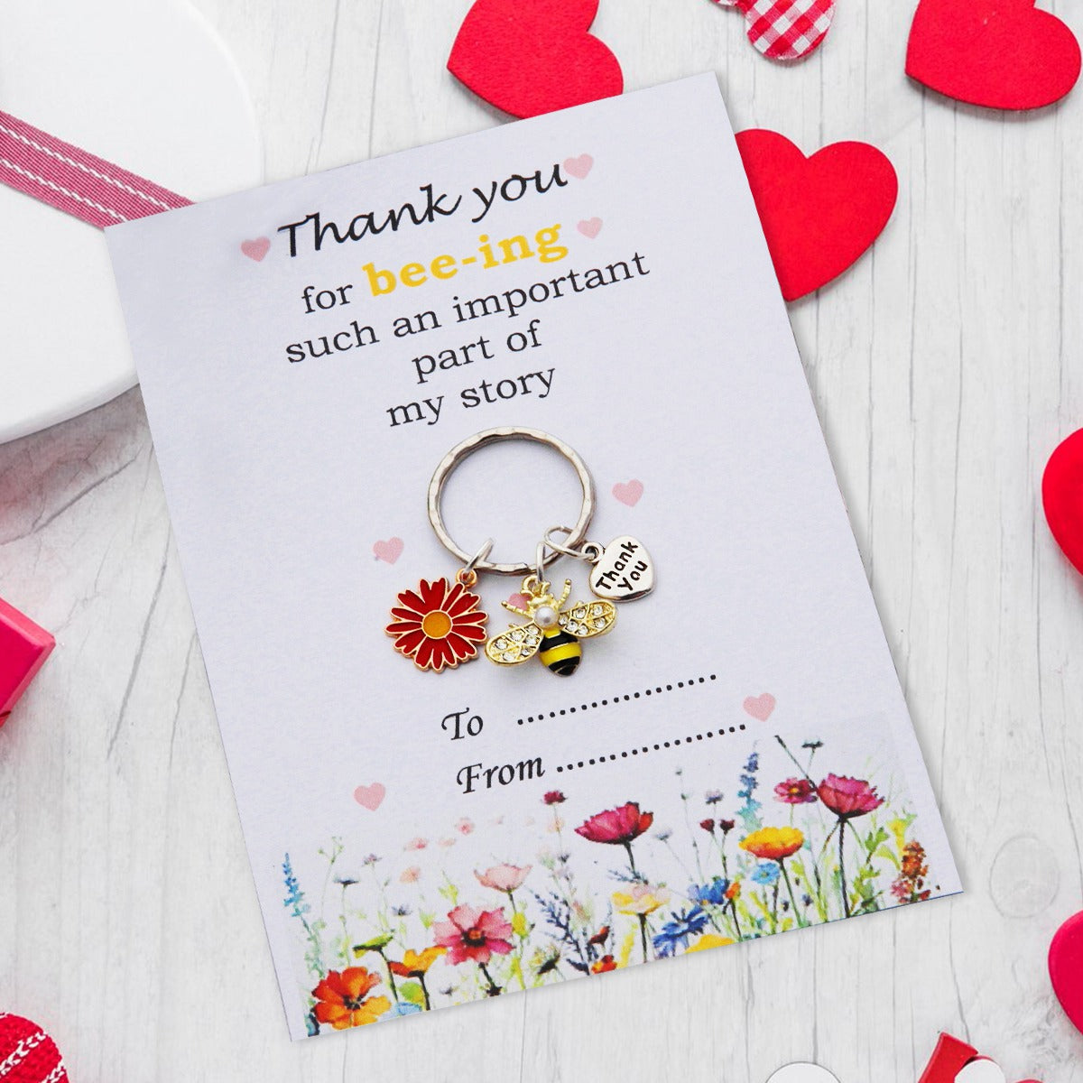 Personalized Bee Keychain - Gift for Teacher, Nursery Teacher With Card