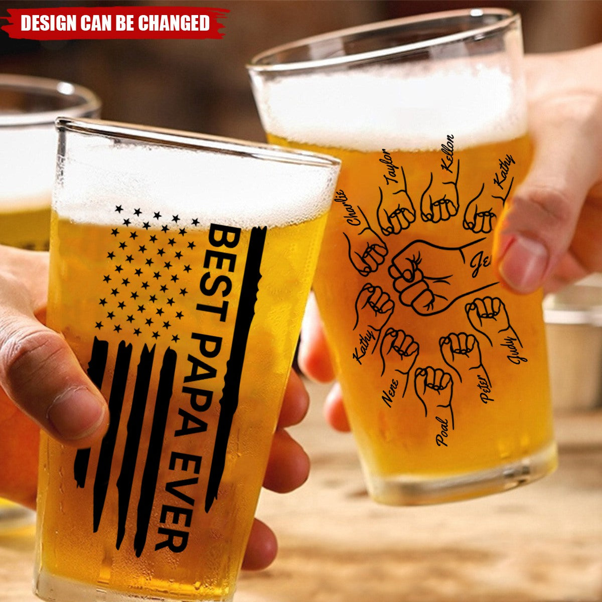 Best Dad Papa Grandpa Ever Fist Bump Outline Nation Flag Personalized Beer Glass